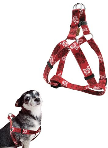 Aiminto Hundehalfter, süßes Blumenmuster, weiches und verstellbares Geschirr, zum Einsteigen, Anti-Würgen – perfekt zum Spazierengehen (rot), XS (Brust 27,9–45,7 cm)