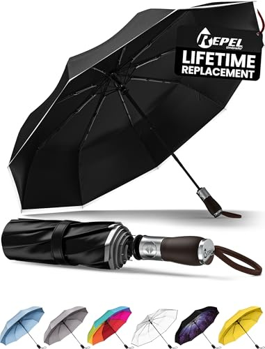 Windproof Travel Umbrella - Compact & Withstands Winds up to 85MPH, Strongest Premium Auto Folding Umbrella for Rain and Sun - Durable, Light & Portable for Women & Men, Fits Backpack & Cars