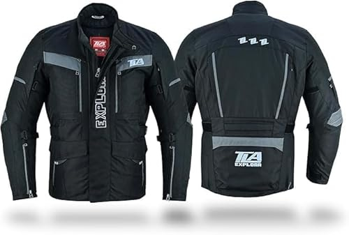 TLA EXPLORA Motorradjacke mit 2-lagigen Protektoren, 4 Jahreszeiten, abnehmbare Polsterung, wasserdicht, atmungsaktiv, Größen S bis 6XL, Herren und Damen, Enduro-Jacke, Adventure, Schneemobil, Quad