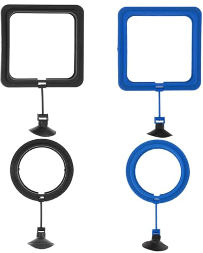 XPEX 4 Pièces Anneau De Nourriture Pour Poissons, Ventouse Accessoire Aquarium, Distributeur De Nourriture Pour Poissons, Tortue Distributeur De Nourriture Cercle Pour Guppy(Noir/Bleu)