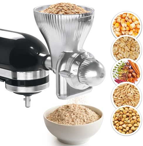 GLINK All Metal Grain Mill Attachment for KitchenAid Stand Mixer,12 Levels Grain Mill Grinder, Grain Mill for Flour, Wheat, Corn, Oats, Buckwheat, Millet and Other Cereals