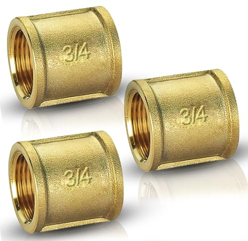 PipeSan Mässing dubbelmuff 3/4 (DN20) – 3-pack – Invändig gänga BSP (G 3/4) för dricksvatten, värmesystem, tryckluft och gas | 3/4 muff | VVS rörkoppling i mässing