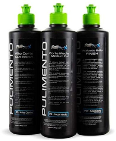 AutoFullCar - Kit Pulido Coche - Pack x3 Pulimentos FullCarX - Alto Corte, Corte Medio-Rápido y Acabado Brillo - 500 ml. Unidad