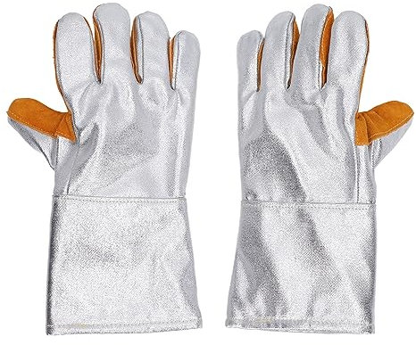 Gants de Soudage Ignifuges en Aluminium, 1 Paire, en Cuir de Vache, Résistants à la Chaleur, en Aluminium, Gants de Soudage en Cuir de Vache, Isolants Thermiques