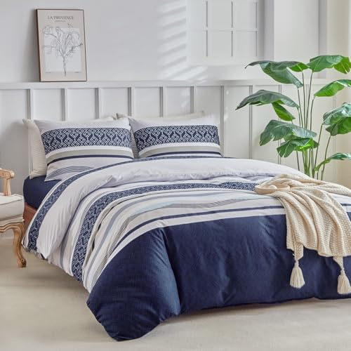 Juego de fundas de edredón Tokokimo tamaño King de 4 piezas, juego de ropa de cama azul oscuro con sábana bajera ajustada - Ropa de cama de microfibra suave tamaño King (1x funda de edredón, 2x fundas