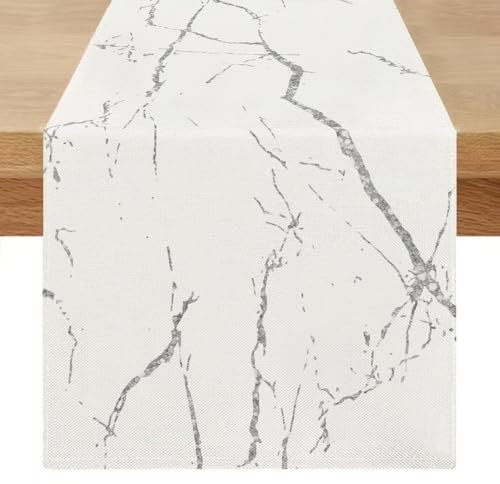 Camino de Mesa Moderno Cocina 40x180 cm Exterior Camino de Mesa Mármol Blanco Textura Hogar Rustico Decoración Manteles Rectangular para Mesas de Comedor Fiesta de Vacaciones Comedor