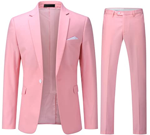YOUTHUP Costume Homme 2 Pièces Revers Cranté Un Bouton Slim Fit Mariage Smoking Formel Business Couleur Unie Rose XXL