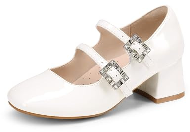 DREAM PAIRS Mary Jane - Scarpe da bambina con doppia cinghia, con tacco alto, per Pasqua, matrimoni, feste, chiese, principessa, comunione, décolleté per bambini piccoli e grandi, bianco, 28.5 EU