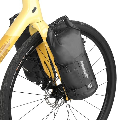 Rhinowalk Borsa impermeabile per forcella anteriore della bici, borsa da sella, borsa da 7 l, accessori per mountain bike e bici da strada, colore nero (1 pezzo)