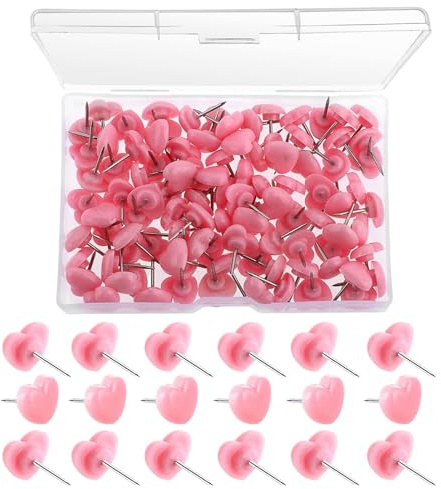 Yeenao Heart Shaped Thumbtacks,100 Pcs Pink Heart Push Pins,Cute Decorative Thumbtacks,Thumb Tacks Cork Board with Transparent Storage Box for Photo Walls,Notice Boards,Cork Panels,Wall Decoration