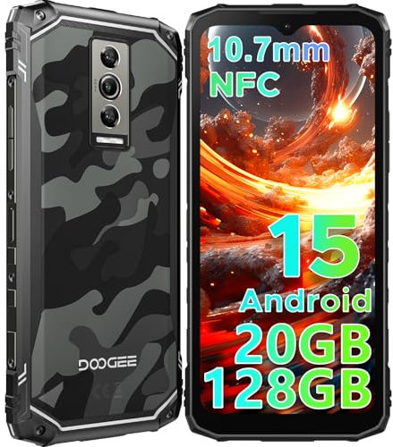 DOOGEE Blade 10 Android 15 Rugged Smartphone, 20GB RAM +128GB ROM/2TB Telefono Indistruttibile, 6.56 HD+ 90Hz IPS, 10.7mm Ultra-thin, Octa Core, 16MP+8MP, NFC/Widevine L1/IP68/IP69K/GPS/Face ID
