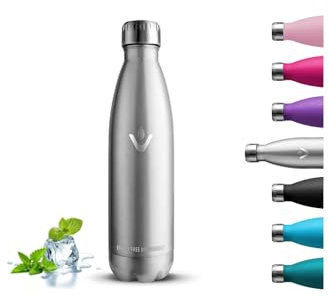 Borraccia- 500 ml- Borraccia Termica, Senza BPA, Borraccie Acciaio Inox, Senza Perdite, Borracce Metallo, Acciaio Inossidabile 18/8, Bottiglia Termica per Scuole, Campeggio, Uffici, Viaggio, Caffè