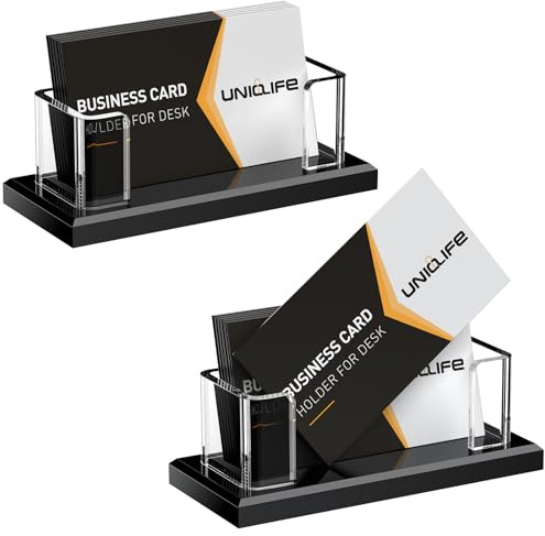 Uniclife Visitenkartenhalter aus Acryl für den Schreibtisch, 1 Schlitz, transparent, horizontal, Visitenkartenständer für Männer und Frauen, Desktop-Namenskarten-Präsentationsständer, Karten-Organizer