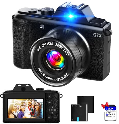 Optical Zoom Digital Camera,Nolansend 48MP/ 4K Camera with 32G Memory Card 6X Optical Zoom,Powerful Cameras for Photography with 2 Batteries for Teens,Kids,Beginners