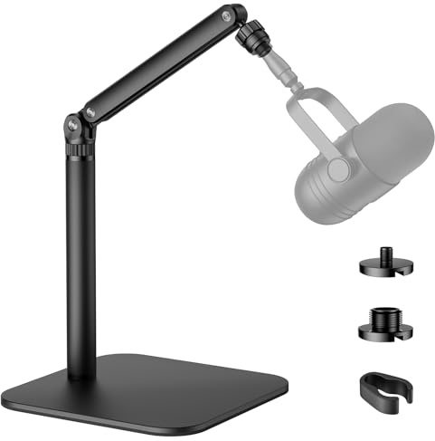 Soporte de Micrófono de Mesa, Brazo Ajustable con Adaptadores para 1/4-3/8-5/8, Compatible con Blue Yeti, Fifine, HyperX, Cámaras Web y DSLR, Ideal para Grabación, Podcast y Streaming