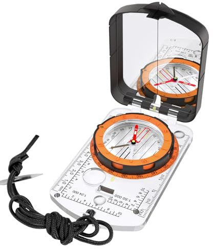 Boussole professionnelle d'extérieur pour enfants, avec miroir de vision, échelle 1:24000 et 1:50000, boussole pour camping, randonnée, navigation, boussole avec design fluorescent