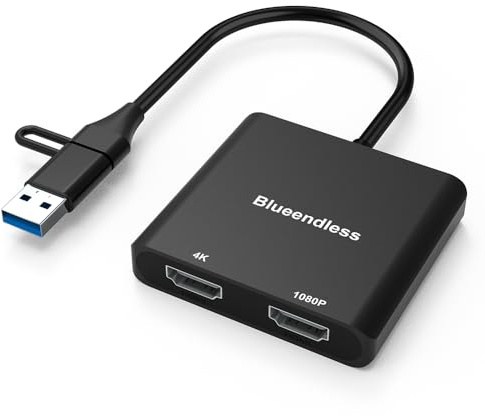 BKELHS USB 3.0 to Dual HDMI Adapter USB to 2 HDMI Multiple Monitor 4K 1080P 60Hz Full HD Audio Video Graphics Converter Cable Laptop Splitter Extended Display Dual Screens Desktop for Windows Mac OS
