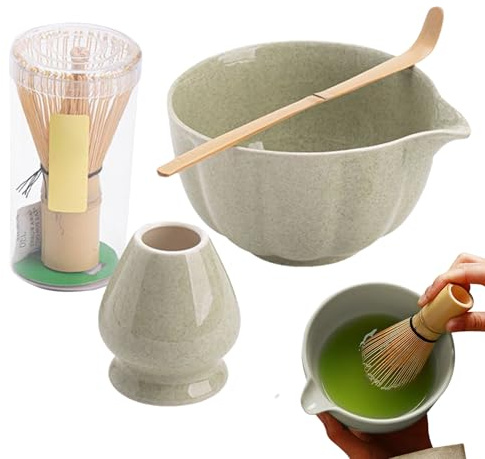 Yonuaret Kit Per Matcha - Kit Polvere Matcha,Include Ciotola Con Beccuccio, Frusta, Cucchiaino E Supporto, Strumenti Per Cerimonia Del Tè Per Uso Domestico, Preparazione Latte, Cucina E Viaggio