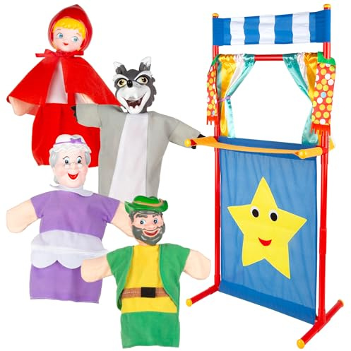 ColorBaby Cucu Show Set Teatro Marionetas Caperucita Roja, 4 títeres Personajes 25 cm del Cuento, Materiales Suaves y Seguros, Juguetes Infantil, para Jugar en Grupo o Pasar Tiempo en Familia (39170)