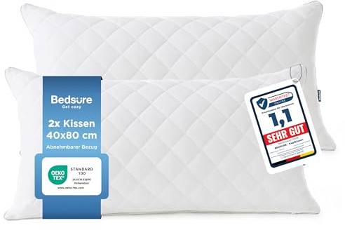 Bedsure Oreiller Anti-Acariens à Faible Garnissage de Microfibre Hypoallergénique de Qualité Hôtel Moelleux et Respirant, 40x80 Lot de 2, Convient Allongées sur Le Côté et sur Le Dos