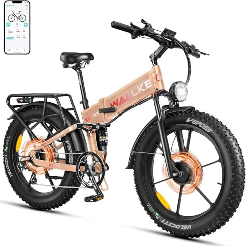 W Wallke Vélo électrique pliable à double moteur pour adultes, 48 V 22 Ah, vélo longue portée, pneu 26 x 4, vélo tout-terrain, suspension complète