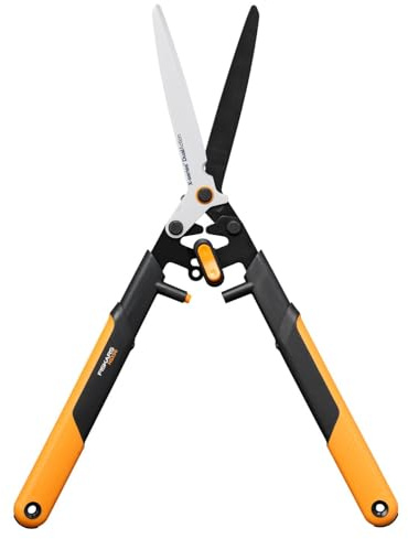 Fiskars X-series DualAction Heckenschere HSX96, 2-in-1-Modus für schnelle oder kraftvolle Schnitte, Antihaftbeschichtete Stahlklingen/FiberComp-Griffe, Schwarz/Orange, 1080134
