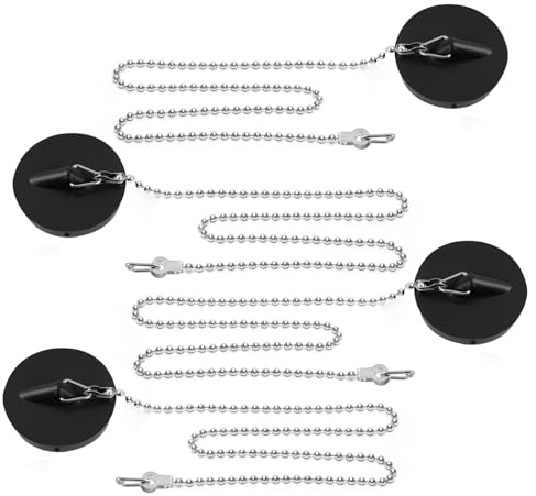 4 Pack Bath Plug and Chain, Universal Rubber Bath Plug Replacement Set with Stainless Steel Chain, Drain Stopper for Bathtub, Bathroom Basin and Kitchen Sink