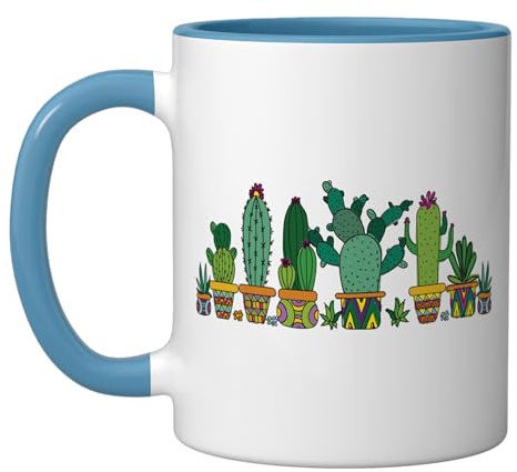 cactus gardener cactuses collection plants cactus Ceramic Mug, Blue/White