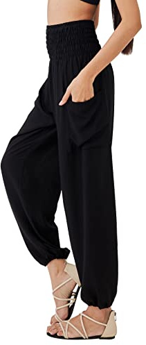 Joob Joob Boho Pants for Women - Hippie Harem Pants Women - Womens Yoga Pants – Comfy Bohemian Flowy Hippie Clothes - Black Medium