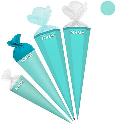 alles-meine.de GmbH Schultüte - Rohling - TÜRKIS blau - 85 cm - 6 eckig - inkl. Name - Tüllabschluß - mit/ohne Kunststoff Spitze - Zuckertüte - Markneukirchen - Jungen Mädchen ..