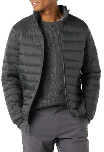 Amazon Essentials Chaqueta acolchada ligera y resistente al agua para hombre (disponible en tallas grandes y altas), gris oscuro, talla L