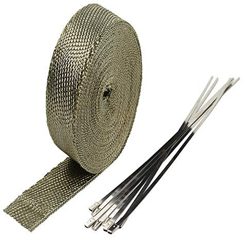ETOPARS 2.5CM X 5M Fiberglas Titan Hitzeschutzband Auspuffband Auspuff Hitze Wickel Schild Hülle Auto Motorrad Krümmerband mit 6 Pcs Kabelbinder
