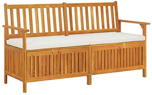 vidaXL - Baúl con cojín de 148 cm de madera maciza de acacia