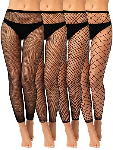 SATINIOR 4 Stück Damen Fußlose Netzstrumpfhosen Hohe Taille Netz Leggings ohne Zehen für Halloween (Schwarz, M)