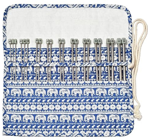 MPEIPILA Set Ferri da Maglia, Ferri per Lavorare a Maglia 25 cm in Acciaio, Ferri da Maglia con Custodia, Ferri Leggeri Principianti per Piccoli Progetti, Ferri da Maglia in Metallo 2mm-8mm