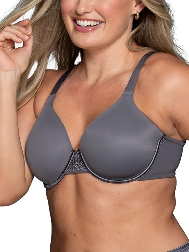 Vanity Fair Women's Full Figure Beauty Back Smoothing Bra, 4 Way Stretch Fabric, Lightly Lined Cups Up to H, Underwire - Steele, 36E