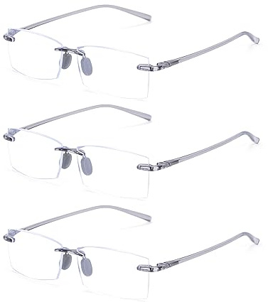 TERAISE Rimless Reading Glasses Comfortable Lightweight Frameless Reader 3 Pack Men and Women Blue Light Blocking Computer Eyeglasses(2.0X)