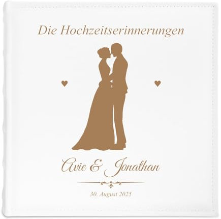 Maverton personalisiertes Fotoalbum mit Einstecktaschen 10x15 cm - Einsteckalbum mit Gravur für 500 Fotos - weißes Erinnerungsbuch - Hochzeitsgeschenke für Brautpaar - 33x33cm