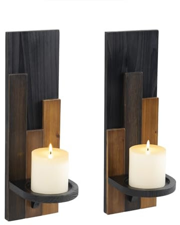 2 Stück Wandkerzenhalter Holz Wand Kerzenhalter Schwarz Holzspleißen Design Wandhalterung Kerzenständer Deko für Kerzen Vintage Wanddeko Wandkerzenhalter
