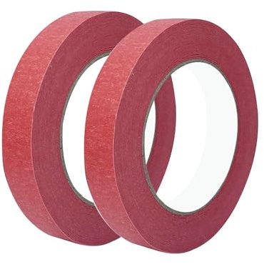 Qrity 2 Cinta de Enmascarar para Pintar, Cinta Adhesiva de 10 mm x 50 m para Pintura, Decoración, Oficina de Bricolaje, Arte, Artesanía, Rojo