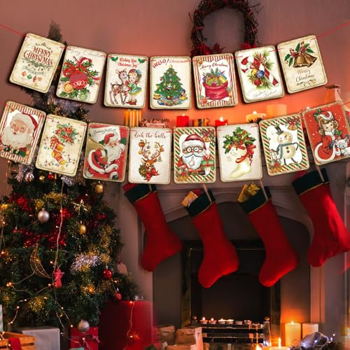 UCLEVER 15 pezzi decorazioni natalizie vintage striscione retrò di babbo natale ghirlanda di natale stamina natalizia vittoriana vintage christmas banner