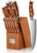 FOHERE Messerblock Set 14 teilig Messerset mit Block und Integriertem Schärfer Professionelles Scharf Edelstahl Küchenmesser Set mit Holzblock, Braun