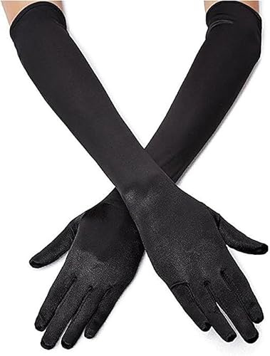 Women's 1920s Satin Opera Gloves for Bridal, Evening, and Costume Events – 20.8 Inches (Elbow Length)