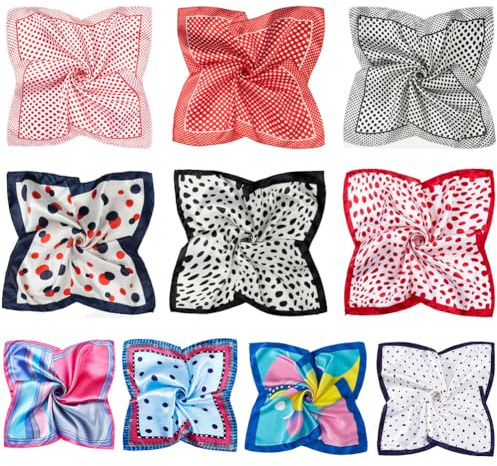 OHEETU Lot de 10 foulards carrés satin soyeux - Petite écharpe satin - Mouchoirs, foulards, châles 50x50 cm, couleur aléatoire