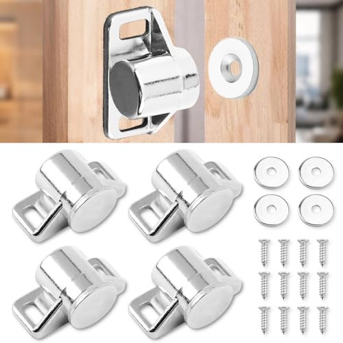 4 cierres magnéticos para puertas de armarios, inoxidables, duraderos, para puerta de balcón, cierre magnético, sin taladrar, para armarios, puertas y cajones, color plateado