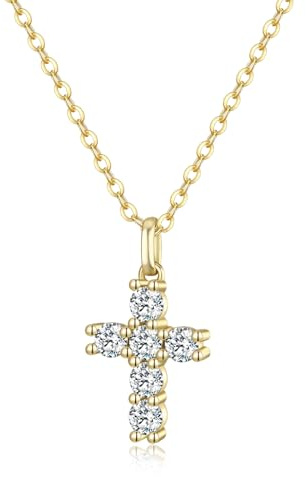 GAVU Damen Halskette Sterling Silber 925 mit Zirkonia Kreuz Anhänger 14K vergoldete Kette für Frauen