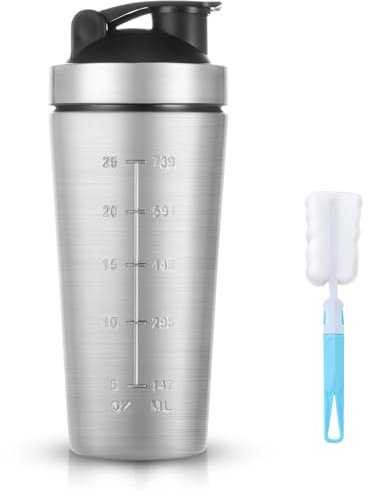 AOOWU Shaker per Proteine in Acciaio Inox, 900 ML Shaker proteico con miscelatore sfera, Shaker per Bevande Proteiche per Gli Appassionati di Sport All'aria Aperta