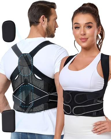 Enthra Posture Corrector for Women and Men with Bionic System, Precise Full Back Support Back Brace for Upper and Lower Back Pain Relief with Two 3D Pads