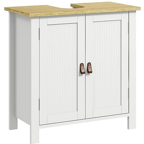 kleankin Mueble bajo de Lavabo con Pie de Baño con 2 Puertas 2 Mangos y Estante Ajustable 60x30x60 cm Blanco