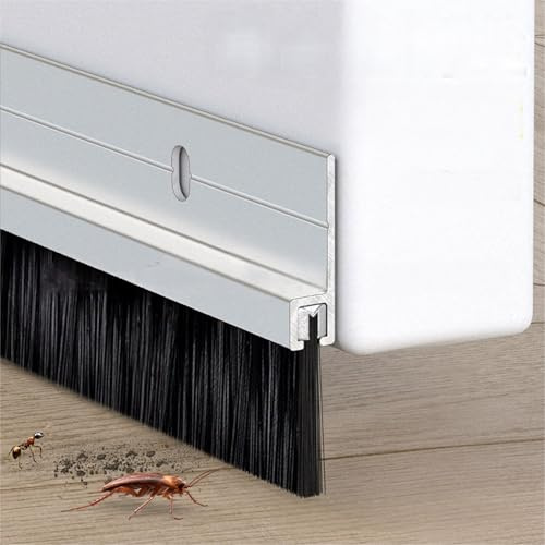 Vingspina Argent Joint de Porte en Aluminium, Bas de Porte Brosse, Joint Brosse Isolation Phonique Porte, Double Fixation par Adhésif et Vissage, Longueur Pouvant être épissée, door seal (silver)